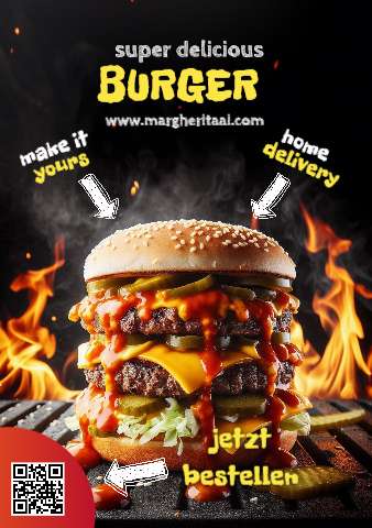 Burger-Flyer-Vorlage mit großem saftigem Burger