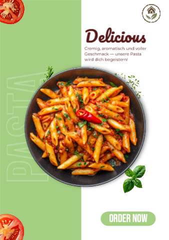 Flyer Delicious Pasta mit Penne in Tomatensauce