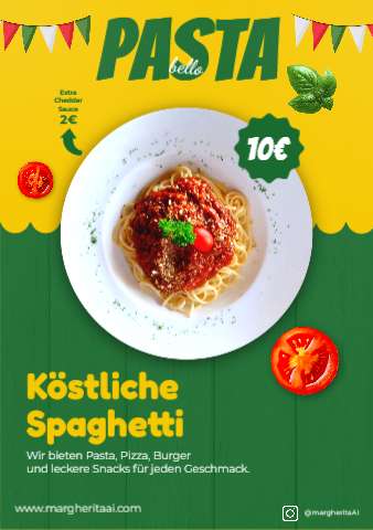 Bunter Flyer Köstliche Spaghetti für ein italienisches Restaurant
